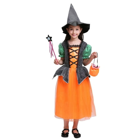 

Lovskoo 2024 2-14 Years Toddler Kids Girl Princess Dress Christmas Festival Girls Trendy Cute Party Clothing Princess Dress Candy Bags Hat Set Orange