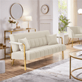 thumbnail image 3 of Renwick 56.5" W Upholstered Sofa Couch with Gold Tone Metal Arms and Legs, Beige, 3 of 10