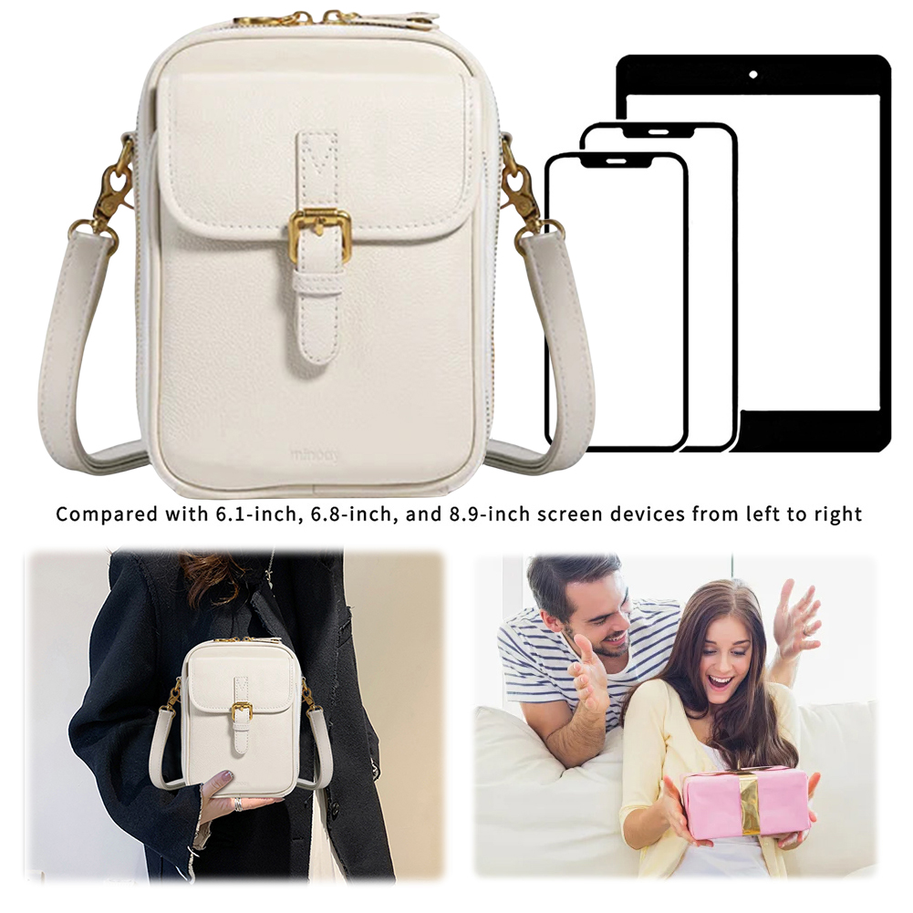 PU Leather Small Crossbody Cell Phone Bag with Adjustable Removable Strap Zipper Shoulder Handbag Purse Cellphone Bag Wallet Purse for Women Men (White)
