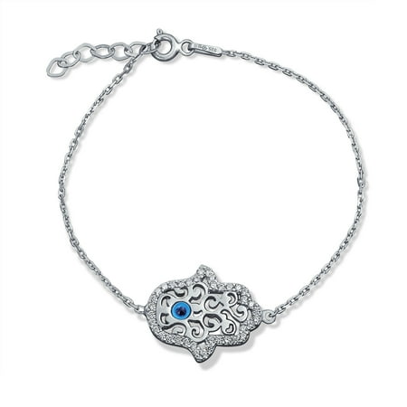 Turkish Filigree - Turkish Filigree Hamsa Hand Evil Eye Charm Link Bracelet For Women Cubic Zirconia CZ 925 Sterling Silver Extender