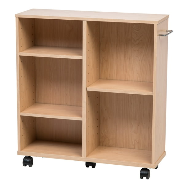 IRIS USA. Wooden Rolling Storage Shelf, Light Brown
