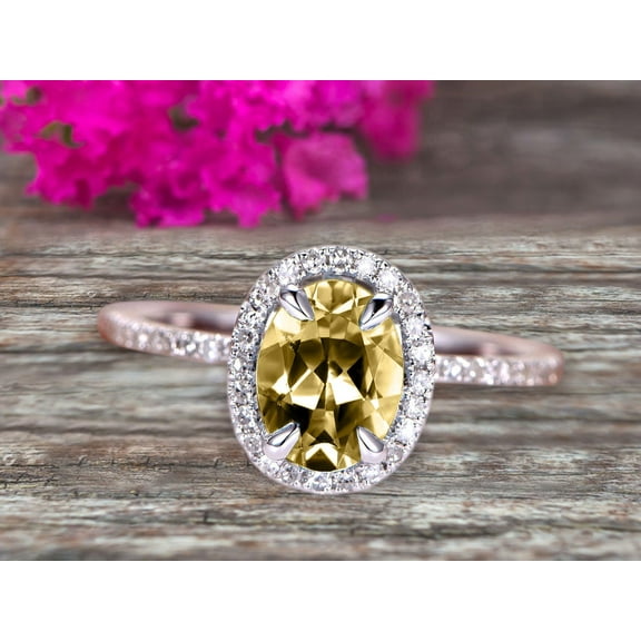 8x6mm Oval Cut 2 Carat Champagne Diamond Moissanite Engagement Ring Anniversary Gift On 10k White Gold Art Deco Halo