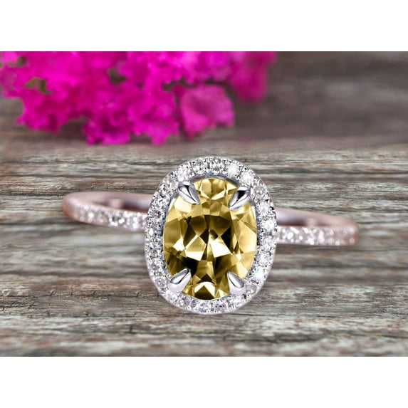 8x6mm Oval Cut 2 Carat Champagne Diamond Moissanite Engagement Ring Anniversary Gift On 10k White Gold Art Deco Halo
