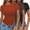Caramel/Brown/Black, variant on Women Short Sleeve Shirts Lightweight Basic Tops Ribbed Knit Outfit Tees Crew Neck T-Shirts Work Out Blouse Khaki + Brown + Black