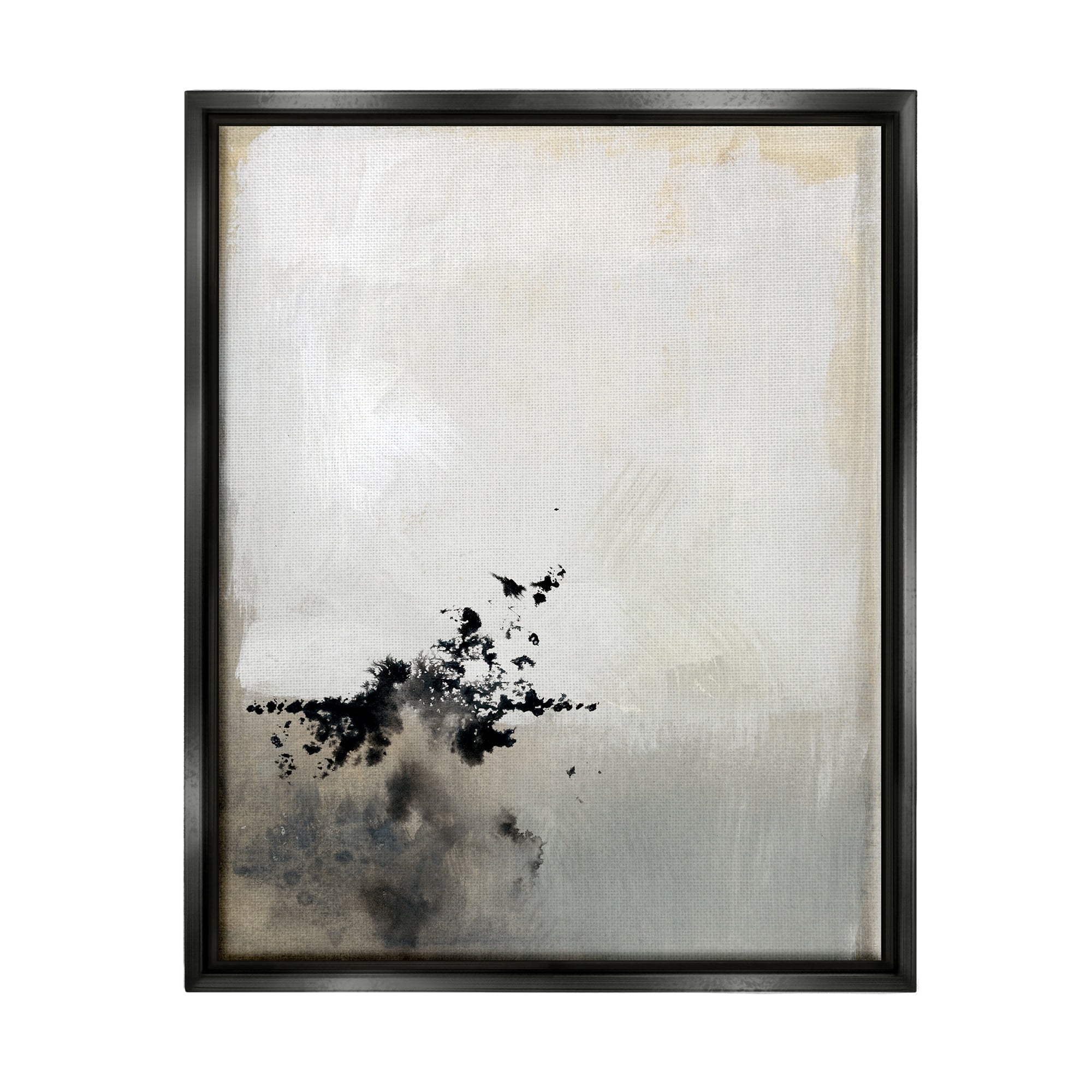 Stupell Industries Minimal Neutral Abstract Painting Black Splatter Jet Black Framed Floating Canvas Wall Art, 24x30, by Victoria Barnes