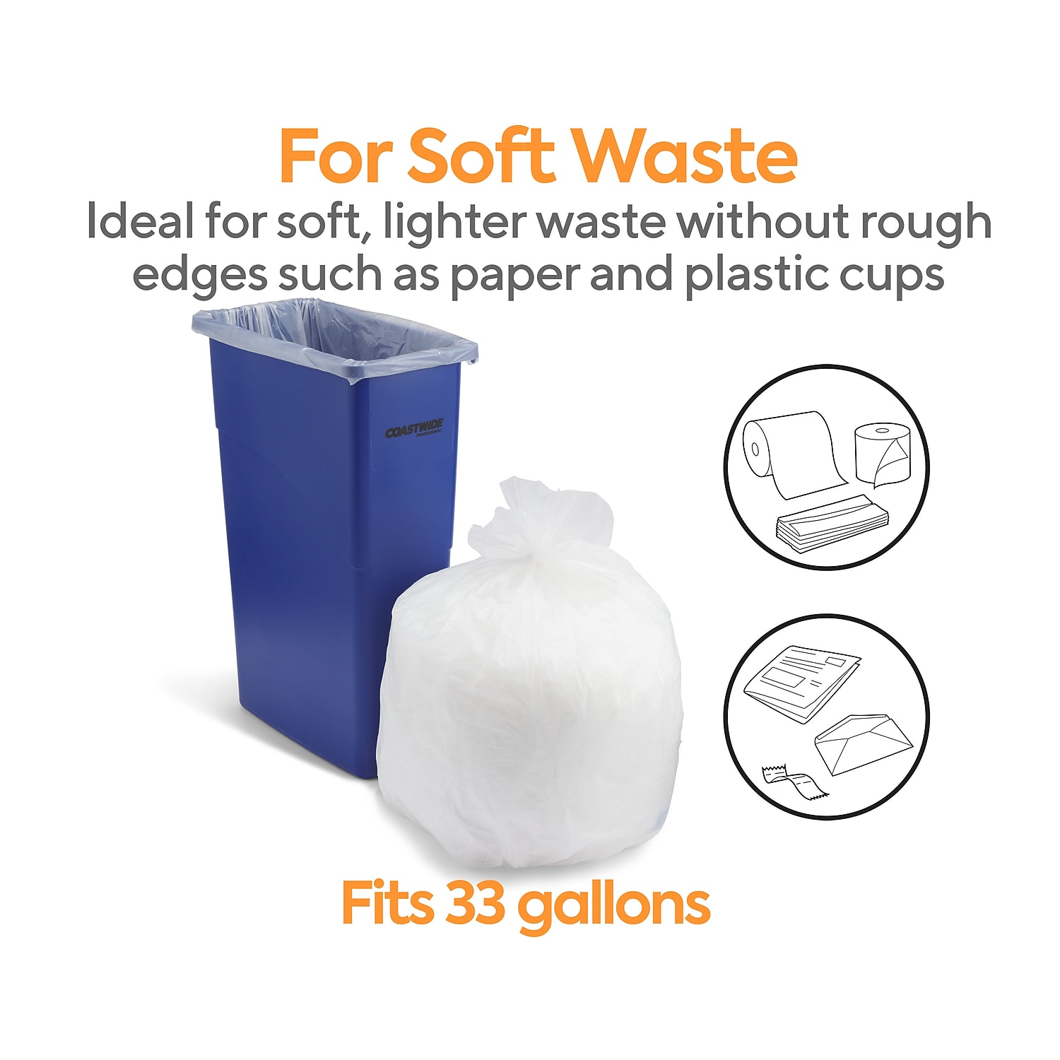 Staples Coastwide Professional 30-33 Gallon Trash Bag 33" x 40" High Density 16 mic Natural 250
