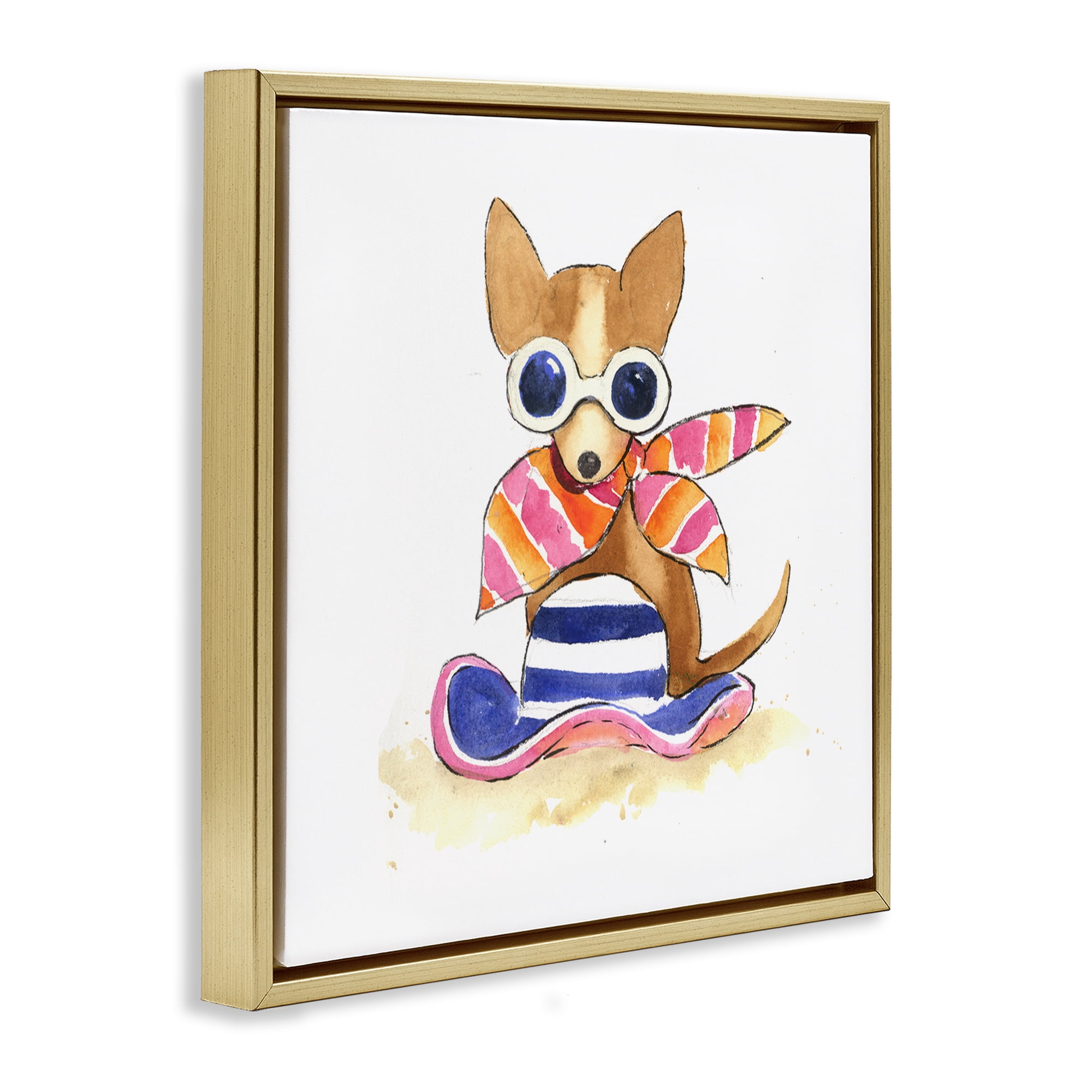 Stupell Industries Sandy Dog on Beach Animals Painting Gold Floater Framed Canvas Art Print Wall Art, 25 x 25