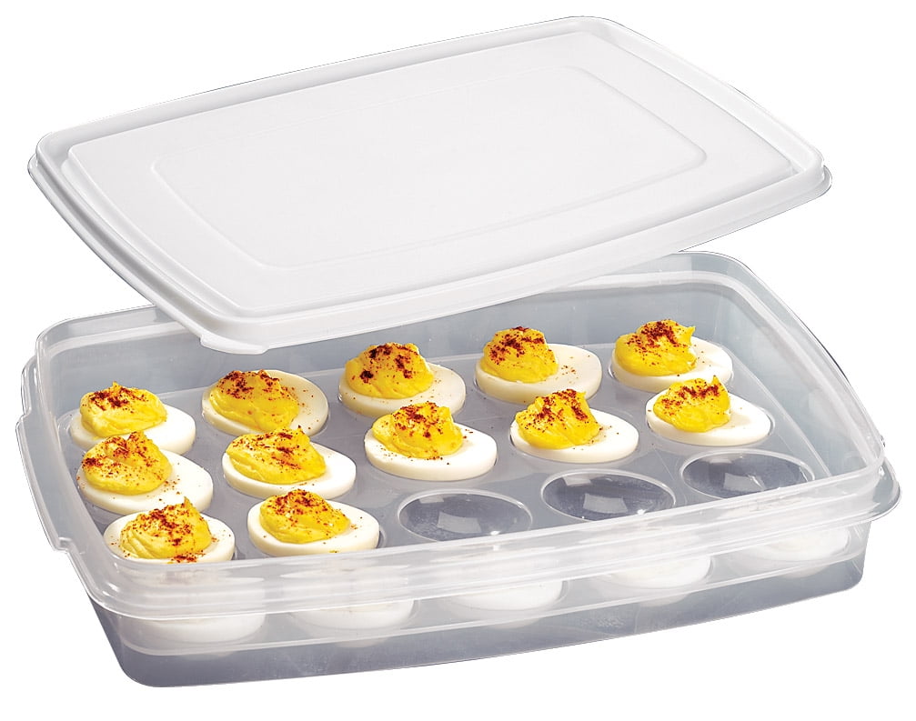 New Tupperware 3 DEVILED EGG TRAYS For Replacement Stand Alone Serving Red 