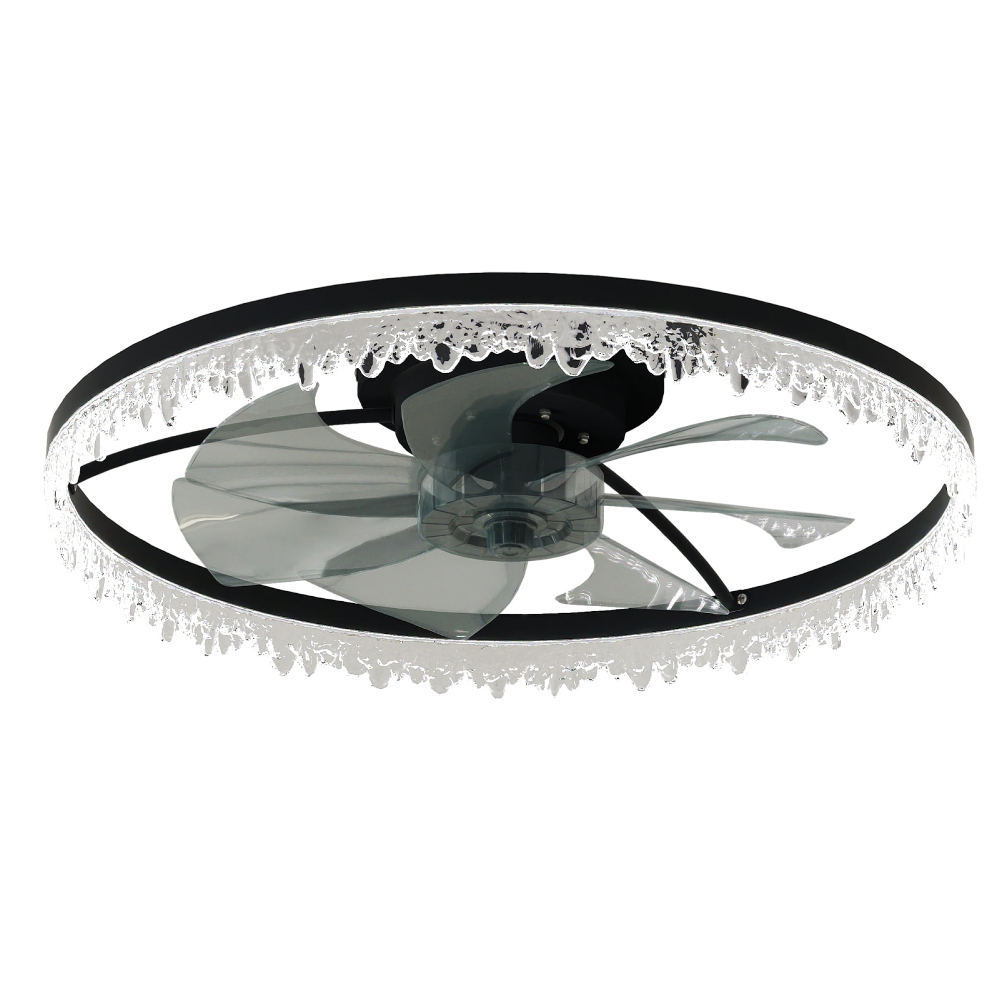 Jopath 24" Smart Silent Ceiling Fan with Light,Flush Mount LED Chandelier with 5 Invisible Blades, Remote Control and Timer, Dimmable Lighting for Bedroom, Living Room,Black