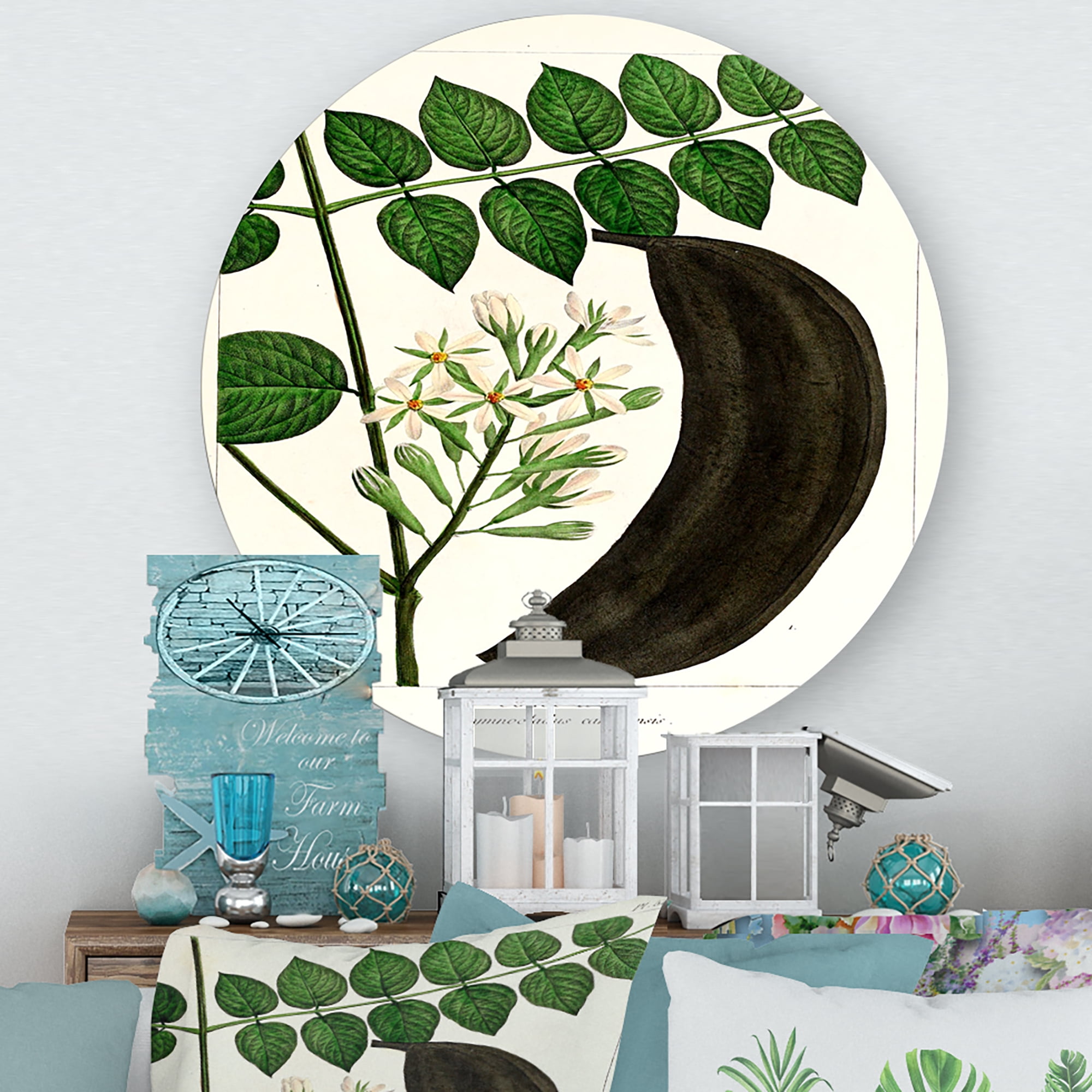 Designart 'Ancient Plant Life IX' Traditional Circle Metal Wall Art 23x23 - Disc of 23