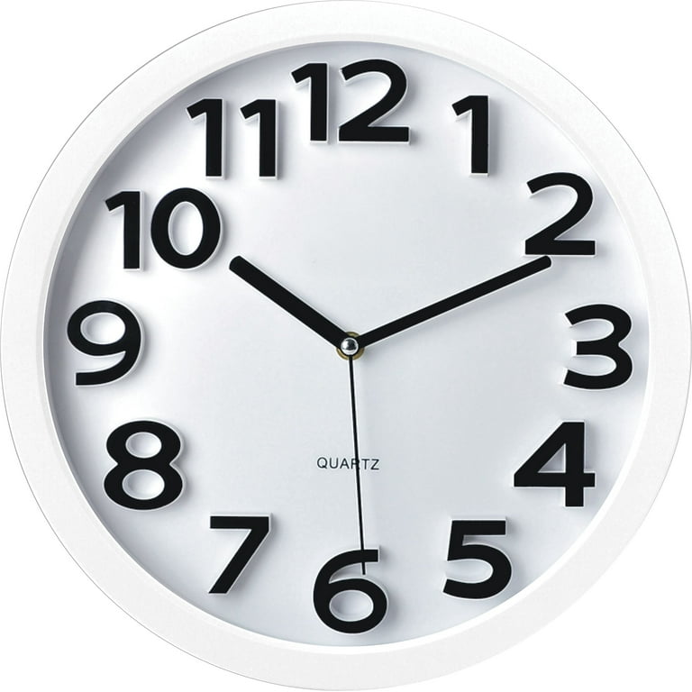 Wall Clock with Raised Numerals and Silent Sweep Dial, 13' Overall Diameter, White Case, White Face, 1 AA (sold separately) Wall Clock with Raised Numerals and Silent Sweep Dial, 13' Overall Diameter, White Case, White Face, 1 AA (sold separately)