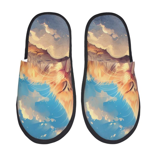 Fotbe Cloud Sleeping Cat Pantuflas Peludas para Mujer con Estampado, Zapatillas de Peluche, Zapatos de Invierno para Casa, Uso Interior y Exterior-Medium