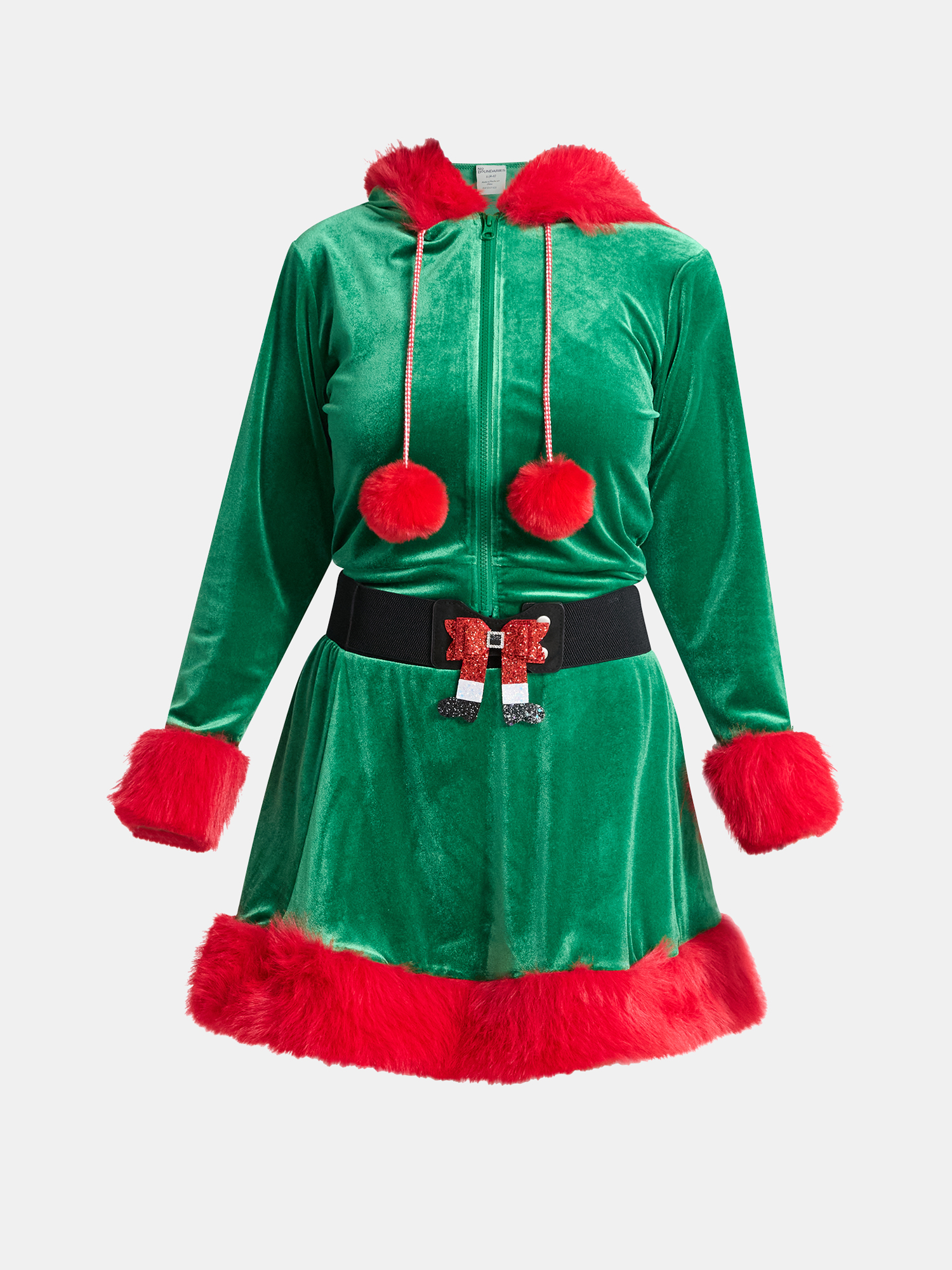 No Boundaries Christmas Velvet Hoodie and Skirt Set with Faux Fur, 2-Piece, Women’s