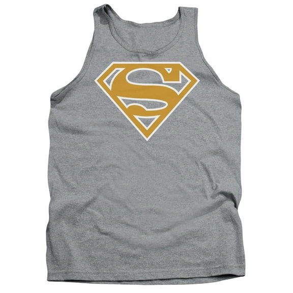 Superman Lt Orange & White Shield Adult Tank Top Athletic Heather