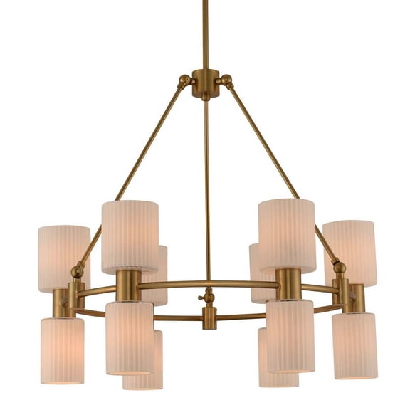 Kalco Lighting Harlowe 28" 12-light Mid-Century Glass Chandelier in Winter Brass