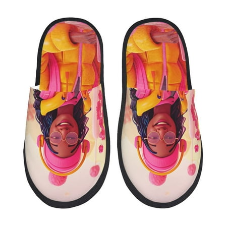 Balery Digital Nomad Pink Landscape Slient Indoor Furry Fleece Comfort House Shoes Soft Non-Slip Home Shoes Cotton slippers House Slippers-- Medium
