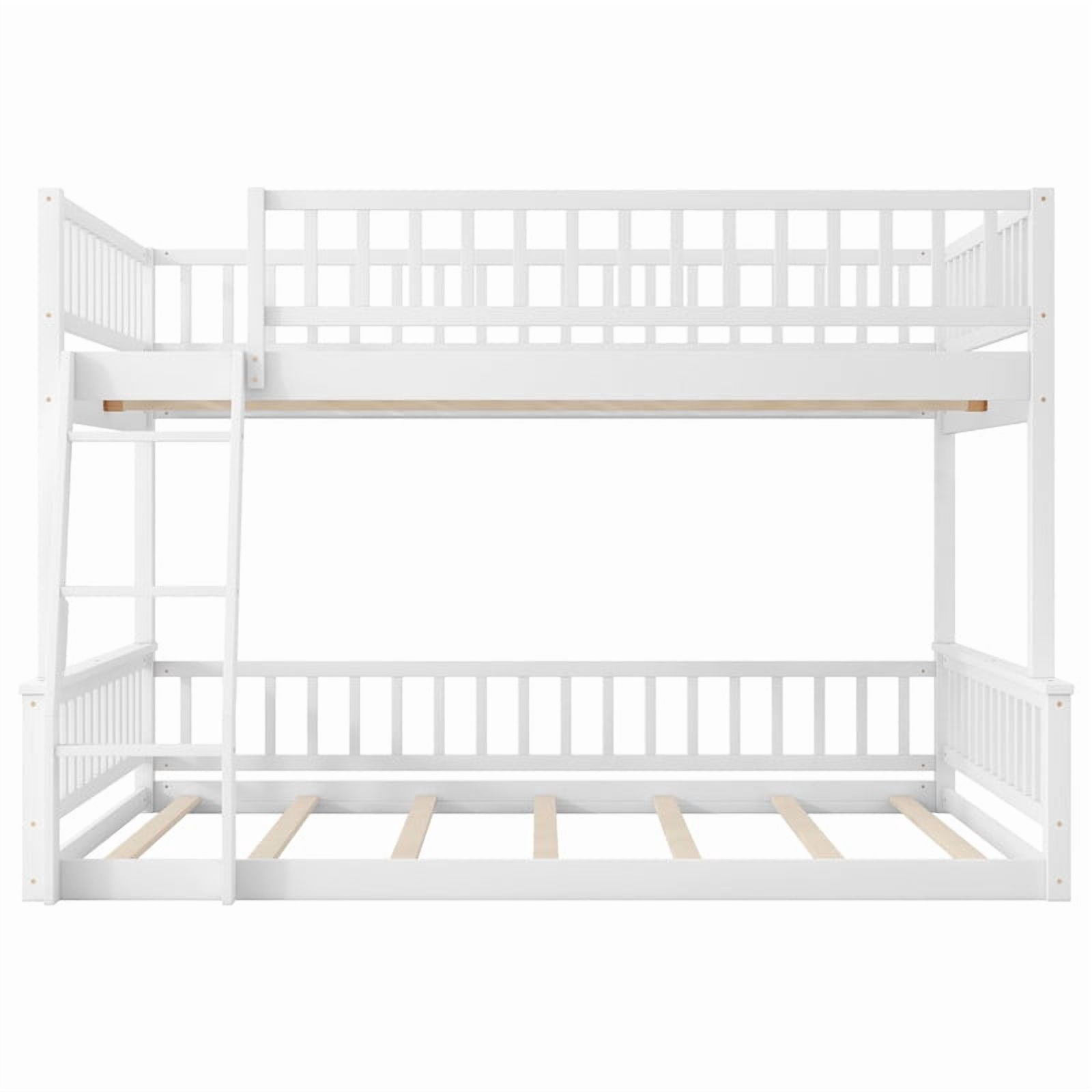 Full XL-Over-Queen Size Wooden Kids/Teens Bunk Bed with Ladder and Guardrails, Minimalist Designed Detachable Bed Frame