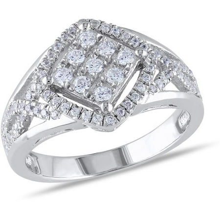 0.99 Carat T.G.W. CZ Sterling Silver Square-Design Ring