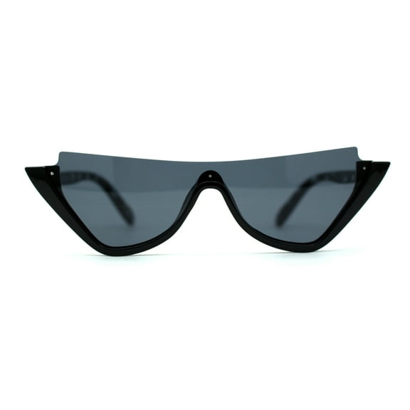 Womens Shield Cat Eye Gothic Exposed Top Sunglasses Black