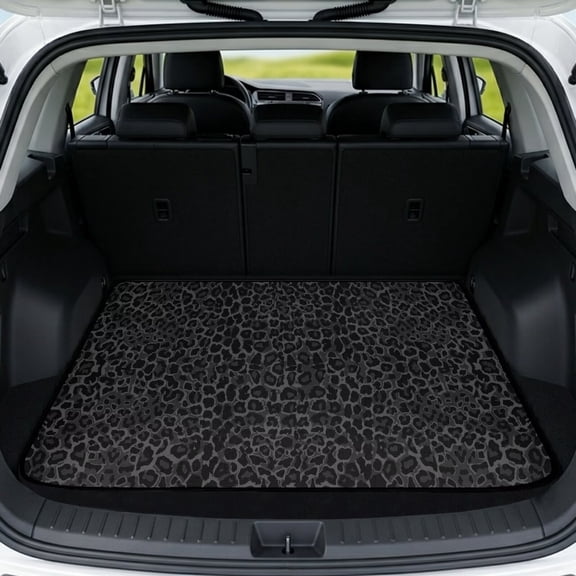 Yspwyqan Car Trunk Mat, Black Leopard Print 29" x 39" Non-Slip Universal Fit Cargo Liner, Season Resistant Auto Interior Accessory for Sedan SUV Wagon Daily Commute Trips