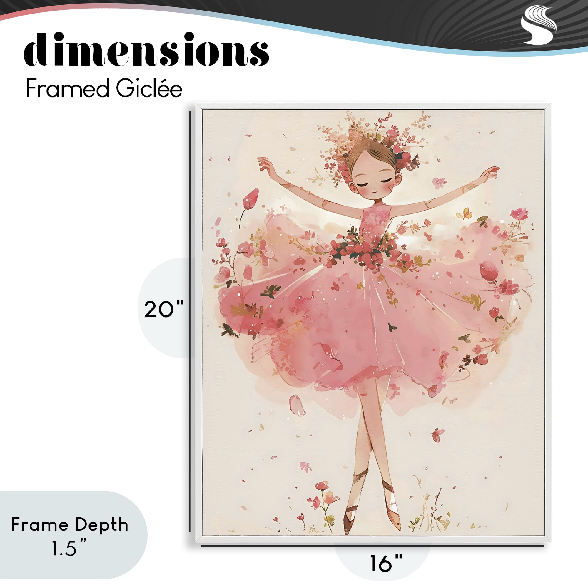 Stupell Industries Pink Floral Dress Ballerina White Framed Giclee Art, design by Creative Studio