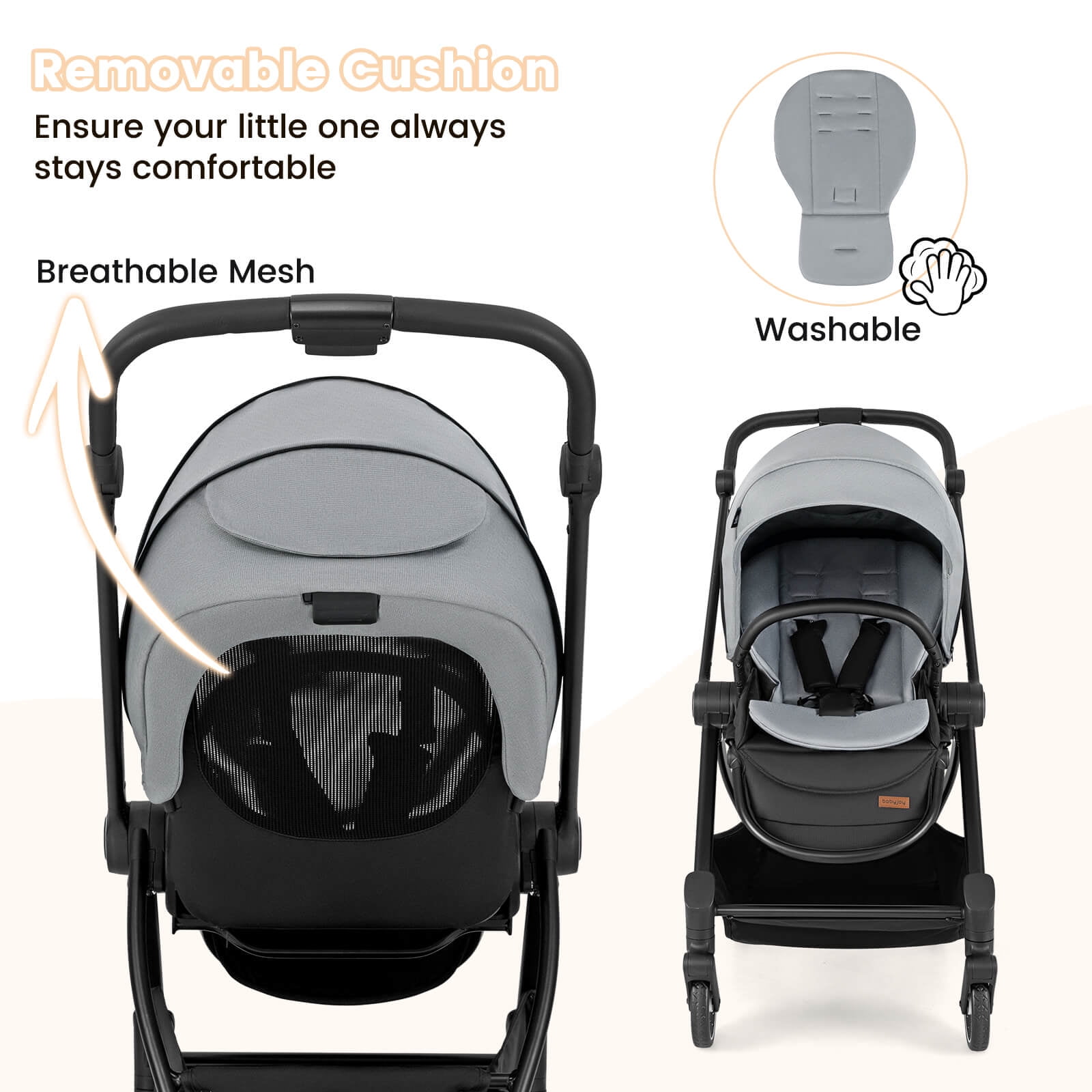 Costway Baby Stroller Foldable Infant Pram Stroller with Reclining Backrest Handle Gray