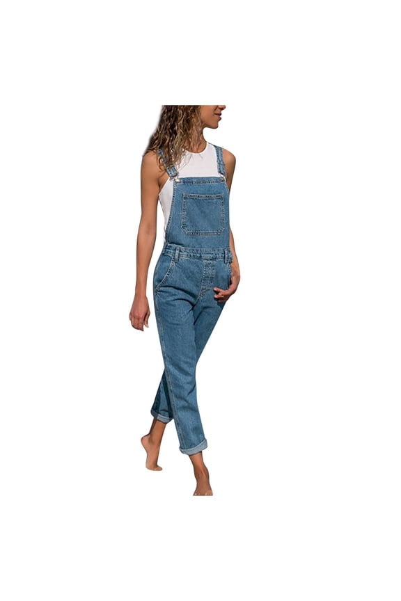 Denim Overalls for Women Bib Pants Petite Jean Jumpsuit Slim Fit Wide Leg Casual Jeans with Pockets 2025 Fashion,Blue