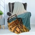 thumbnail image 4 of Beach Pathway Soft Flannel Fleece Throw Blanket, Promenade Along the Sea Coast Situated on a Cliff Rock in Spain, Cozy Plush for Indoor and Outdoor Use, 60" x 80", Blue Brown Orange, by Ambesonne, 4 of 5