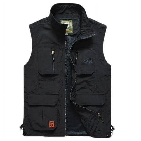 Miluxas Men's Fishing Vest Summer Outdoor Work Safari Travel Photo Vests with Multi Pockets for Men Clearance Black 4(M)