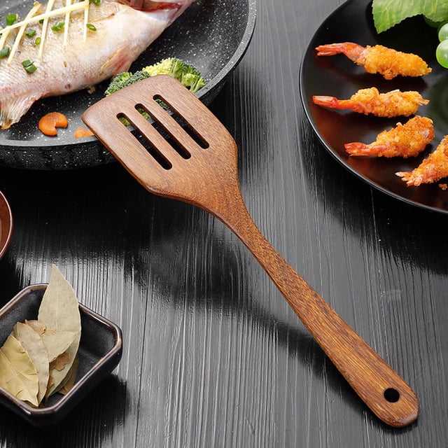 Wzzjkit Kitchen Gadgets Wooden Shovel for Cooking Non Stick Kitchen Utensil with Hooks Seamless Finish Heatproof Grip Natural Wood Cookware for Stovetop/Pan