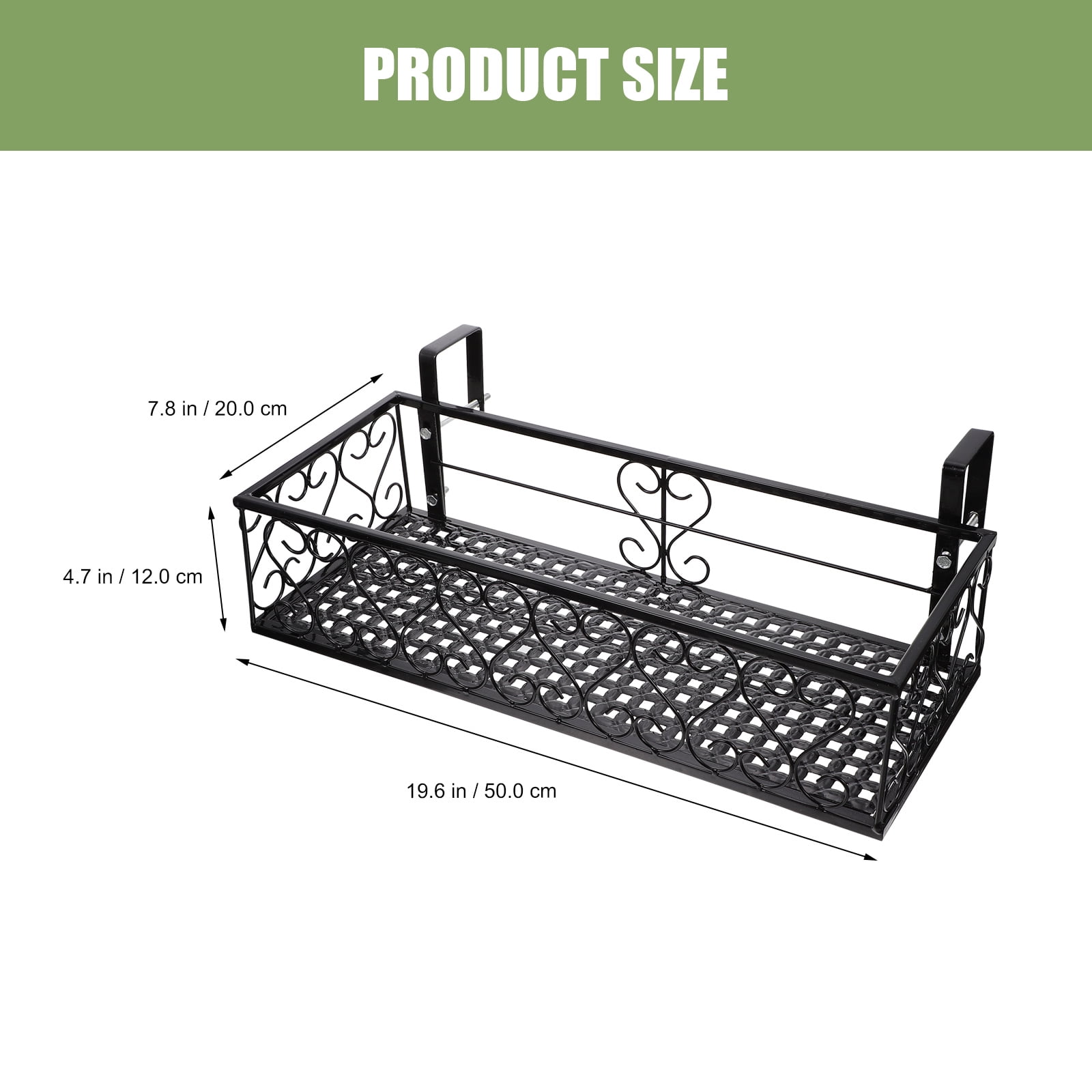 4pcs Balcony Planters Railing Hanging Shelf, Iron Plant Pots Holder With Hooks 19.6 Inch for Balcony Patio