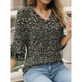 thumbnail image 6 of Tunic Blouses for Womens Floral Print Tops Summer V-Neck 3/4 Ruffle Sleeve Blouse, 6 of 7