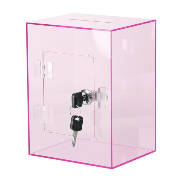 Alcancía de acrílico, caja de ahorros con cerradura, tarro de ahorros transparente duradero, rosa