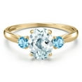 thumbnail image 3 of Gem Stone King 10K Yellow Gold Sky Blue Aquamarine and Swiss Blue Topaz 3-Stone Ring for Women | 1.50 Cttw | Oval 8X6MM | Gemstone March Birthstone | Size 9, 3 of 6