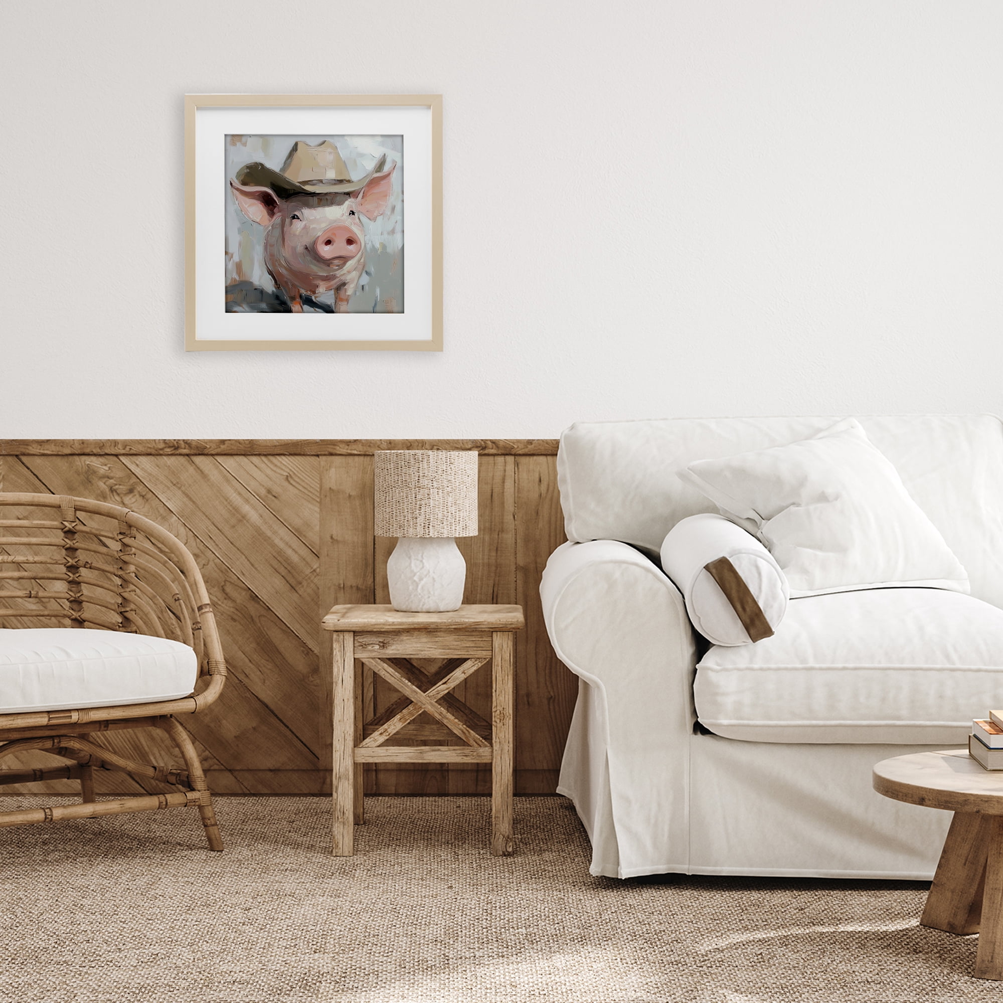 Stupell Industries Cowboy Chester Pig Birch Framed Print Under Glass, design by Tina LeCour