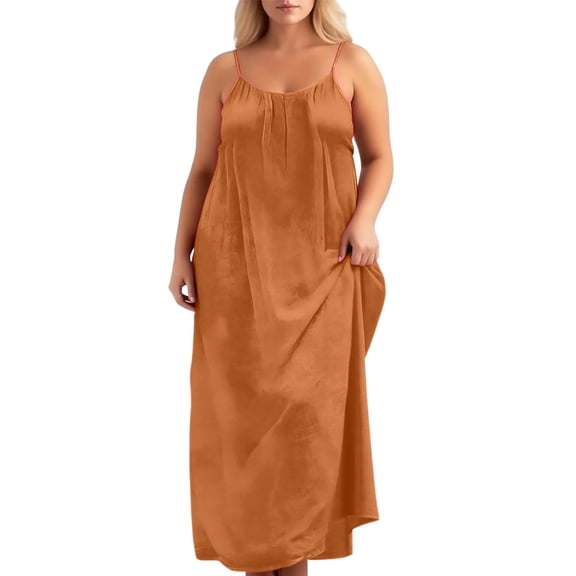 Glisme Casual Dresses For Women Plus Size Dress Sleeveless Loose Backless Maxi Robe Housecoat Wear Summer Outfit Orange Sundress Party Dresses