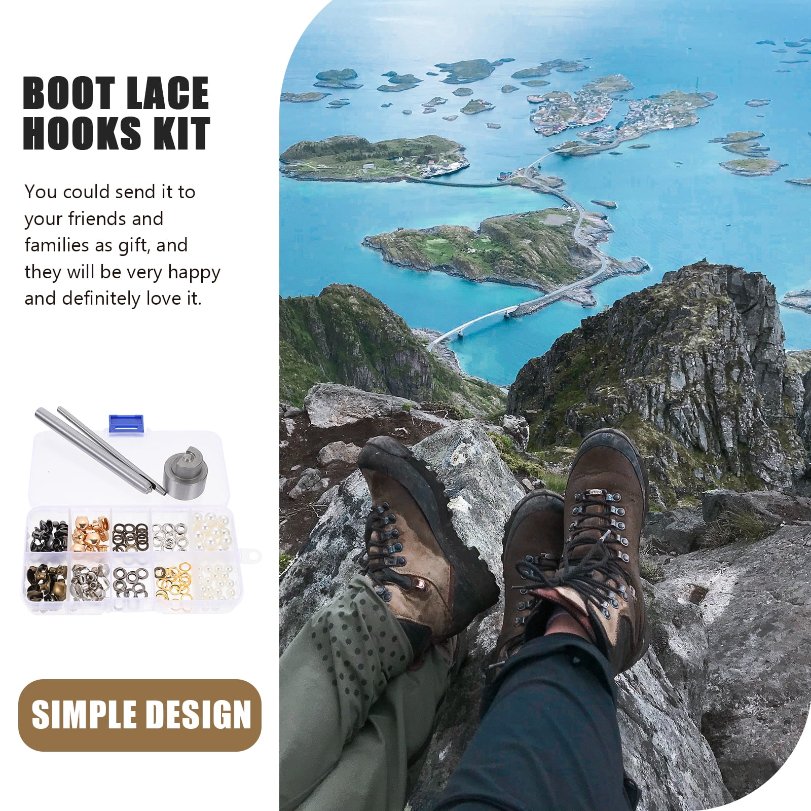 2 Sets Hiking Shoes with Hook Boots Eyelets and Grommets Lace Hooks Kit Camping Major Flexibility Copper Stainless Steel