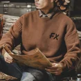 thumbnail image 5 of Suéter de punto marrón para hombre, sin capucha, polos, suéteres coreanos 2024, ropa para hombre, otoño, maletry, divertidos, tallas grandes, estilo, jerseys, venta en modo, 5 of 5