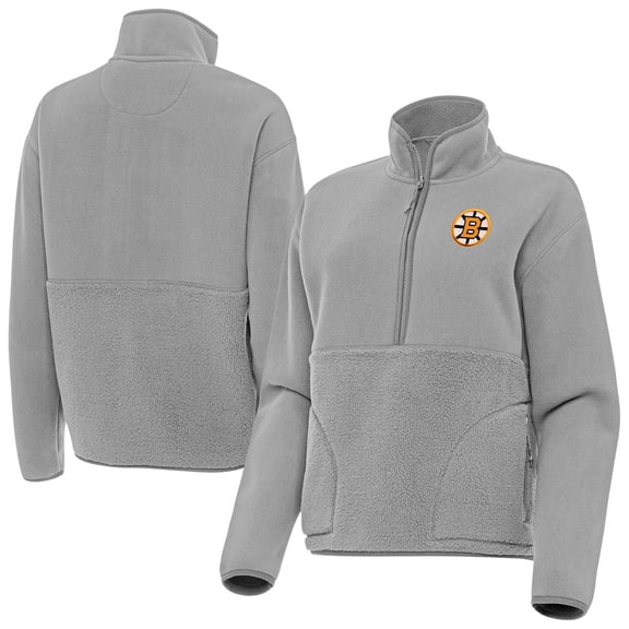 Women's Antigua Gray Boston Bruins Figure Half-Zip Pullover