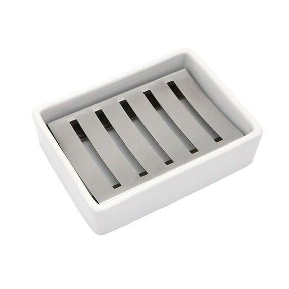 Ceramic Soap Dish Stainless Steel Holder For Bathroom And Shower Double Layer Draining Box