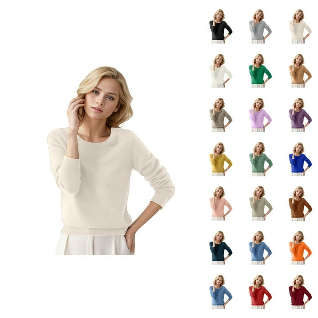 Chandail pour Femmes Automne Hiver 2026 Tendance Manches Longues Col Rond Tricoté Uni