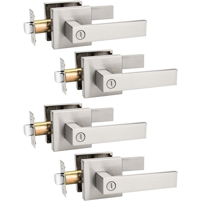 Poignée de Porte en Nickel Brossé pour Intimité Intérieure Serrure de Porte pour Lit et Salle de Bain avec Rose Carrée Serrure de Porte Moderne Sans Clé Poignée Réversible pour Gauche et Droite
