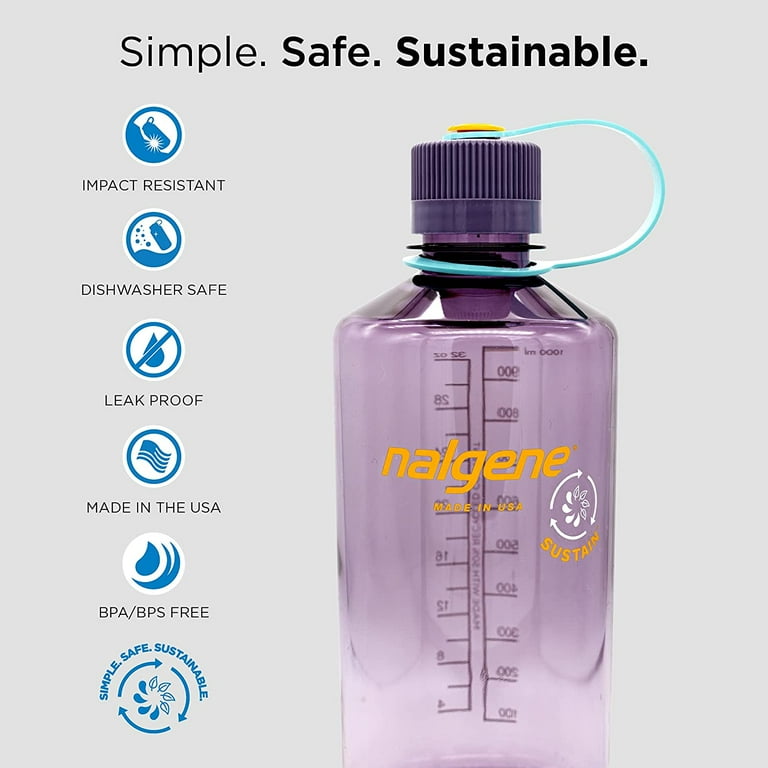 Nalgene Tritan 32 Oz Narrow Mouth BPA-Free Water Bottle, Grey/Black