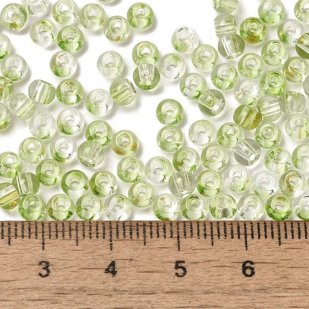Transparent Colours Glass Round Beads with Glitter Powder Round Hole Lawn Green 4x3mm Hole: 1.4mm 4500pcs/pound