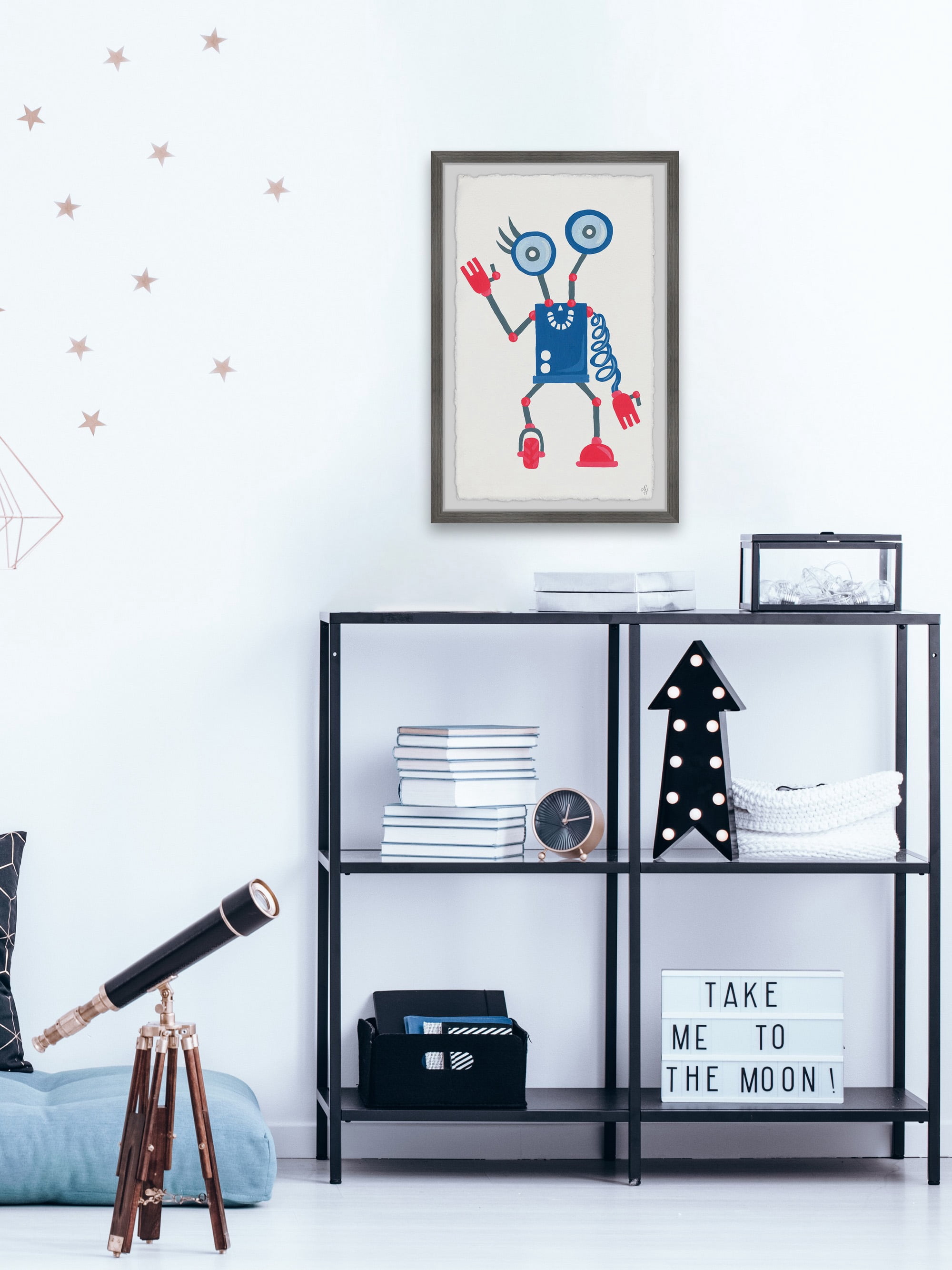 Marmont Hill Quirky Robot Framed Wall Art, 12.00" x 1.50"