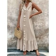 thumbnail image 3 of Women'S Summer Beach Cotton Tank Dress Linen Boho Sleeveless Tiered Ruffle Maxi Long Sundress Apricot M, 3 of 5