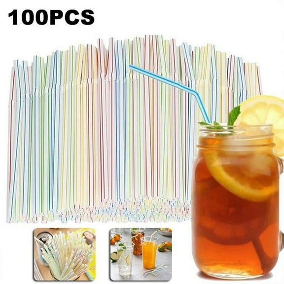 100 Pcs Disposable Plastic Straws Drinking - Flexible Bendy Straws - Assorted Colored