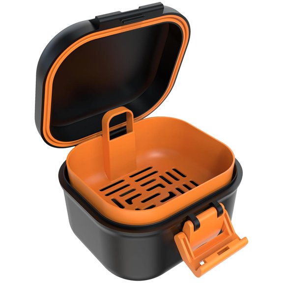 ARGOMAX Leak Proof Denture Bath Cup, Portable Soaking Denture Box, Denture Bath Case with Strainer, for Dentures and Braces (Black Orange).