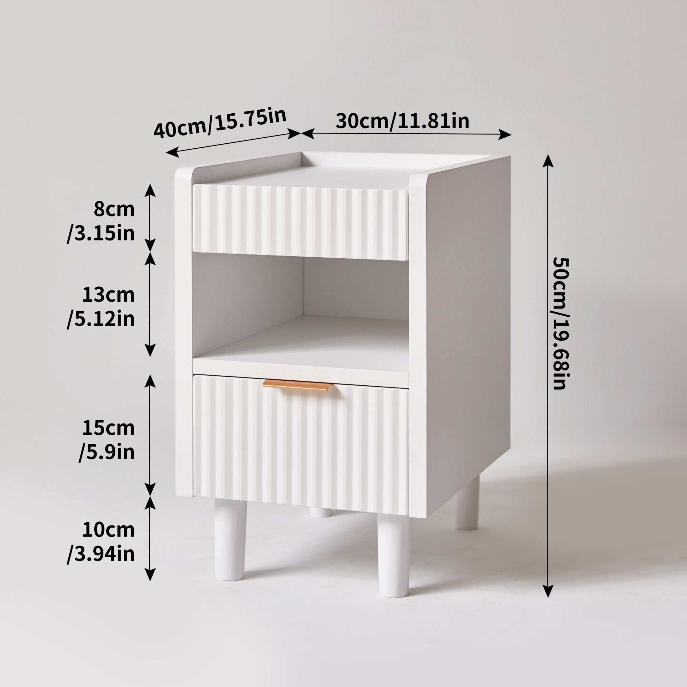 Noble House Fluted Wood Nightstand Set of 2, Bedside Tables with Drawer and Open Shelf, White