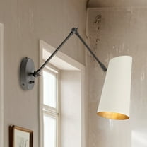 Minimalist Matte Black Bending Pole Single Wall-Mounted Sconce with Ivory Metal Shade, Hand-polished Wall Light, Unique Elegant Wall lamp, Indoor Sconce for Living Room, Bedroom, Entryway